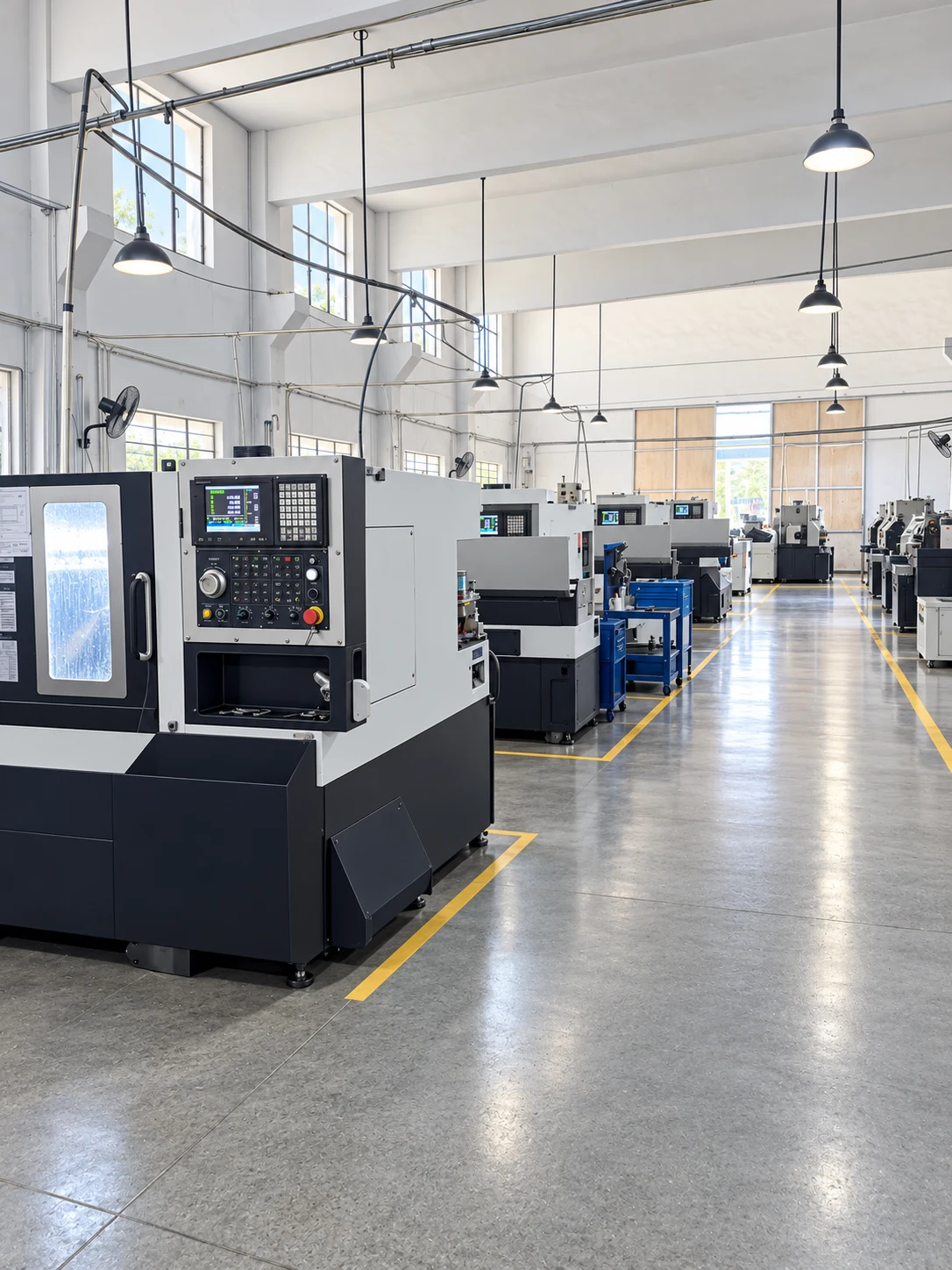 CNC workshop aisle