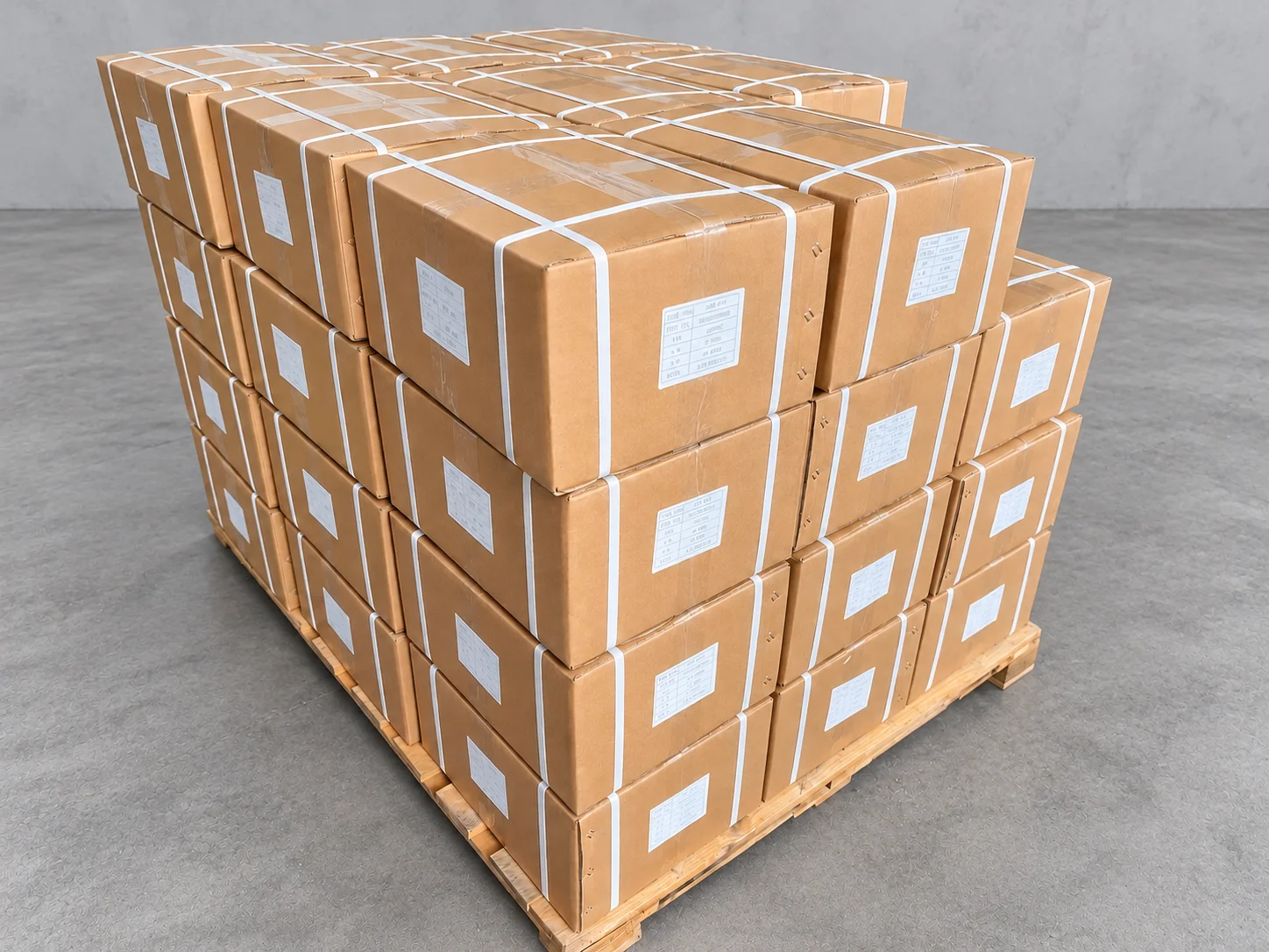 Stacked cartons secured for transport